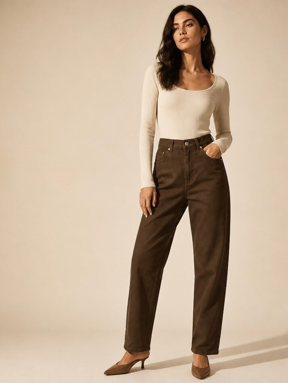 KOTN Brown/Green tapered jeans High Waist 90s Tapered Trouser‎ Size 4